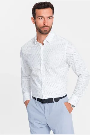 Ombre Clothing Zajímavá bílá košile s trendy vzorem V1 SHCS-0156