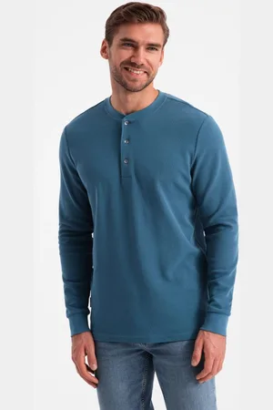 Ombre Clothing Modré úpletové pánské triko V4 LSCL-0120