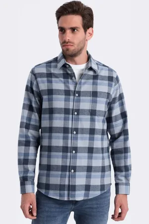 Ombre Clothing Originální flanelová károvaná modro šedá košile V1 SHCS-0150