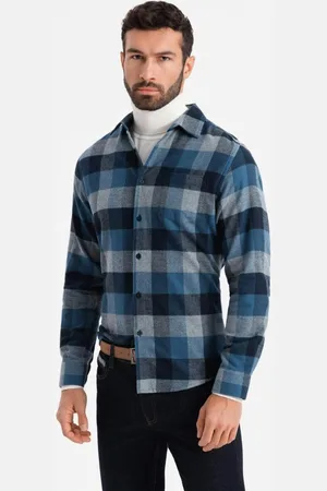 Ombre Clothing Originální flanelová károvaná modrá košile V4 SHCS-0150