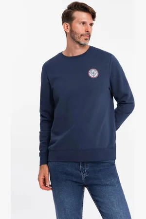 Ombre Clothing Pohodlná tmavě modrá mikina s nášivkou V2 SSNZ-0134