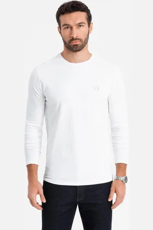Ombre Clothing Trendy bílé tričko s dlouhým rukávem a s logem V2 LSBC-0124