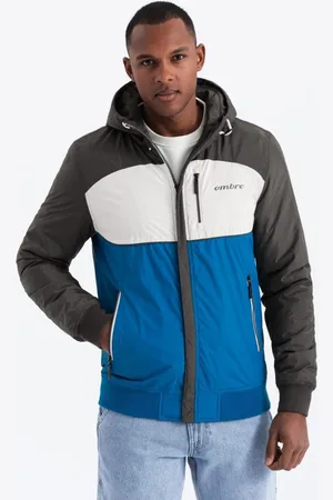 Ombre Clothing Pohodlná modro-grafitová přechodná sportovní bunda V2 JANP-0194