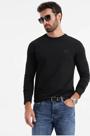 Ombre Clothing Trendy černé tričko s dlouhým rukávem a s logem V1 LSBC-0124