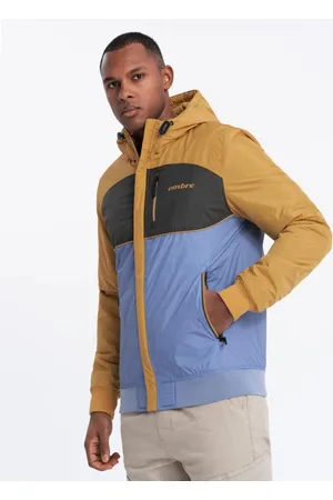 Ombre Clothing Pohodlná modro-hořčicová přechodná sportovní bunda V8 JANP-0194