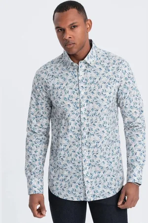 Ombre Clothing Modro šedá košile s květinovým vzorem V2 SHPS-0163