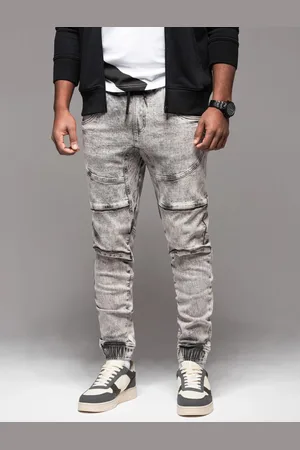 Ombre Clothing Trendy grafitové riflové jogger s ozdobnými prvkami V4 PADJ-0243