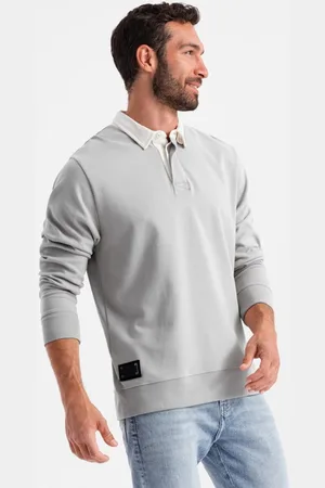 Ombre Clothing Elegantní popelavá mikina s pololímcem V7 SSNZ-0132