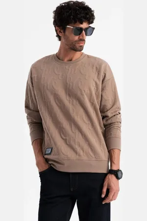 Ombre Clothing Poutavá hnědá mikina s výraznými písmeny V3 SSNZ-0164