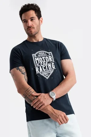 Ombre Clothing Tmavě modré tričko s moto potiskem TSPT-0125