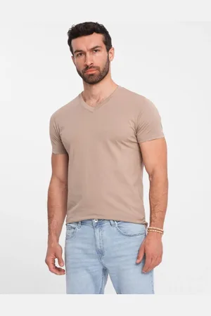 Ombre Clothing Bavlněné popelavé tričko s V-výstřihem V21 TSBS-0145