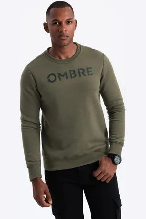 Ombre Clothing Klasická olivová mikina s nápisem V2 SSPS-0181