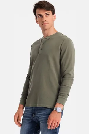 Ombre Clothing Olivové úpletové pánské triko V1 LSCL-0120