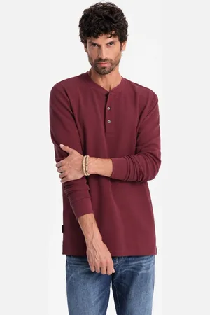 Ombre Clothing Vínové úpletové pánské triko V2 LSCL-0120
