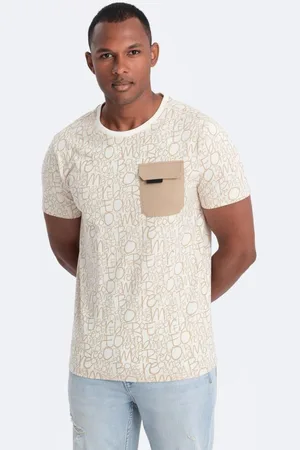 Ombre Clothing Hnědé tričko s trendy potiskem a kapsou V1 TSFP-0188