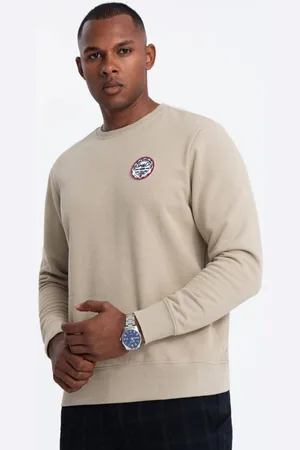 Ombre Clothing Pohodlná písková mikina s nášivkou V3 SSNZ-0134