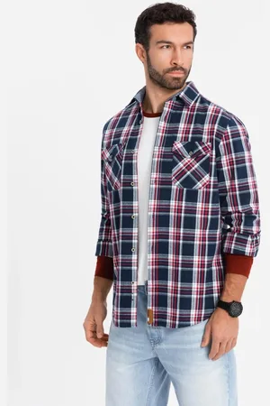 Ombre Clothing Trendy flanelová károvaná červeno granátová košile SHCS-0137