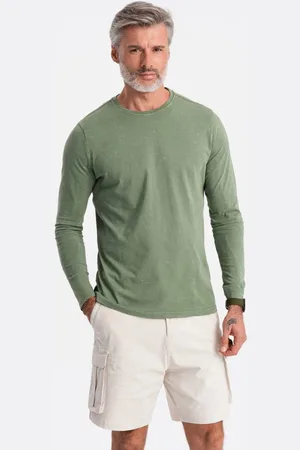 Ombre Clothing Olivové stylové tričko s dlouhým rukávem L131