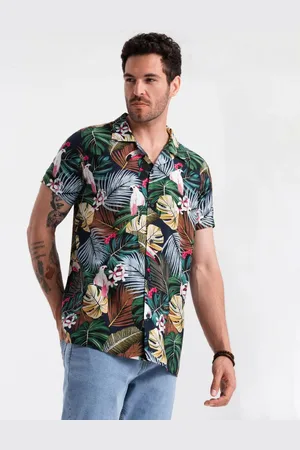 Ombre Clothing Vzorovaná tmavě modrá košile džungle V10 SHPS-0113