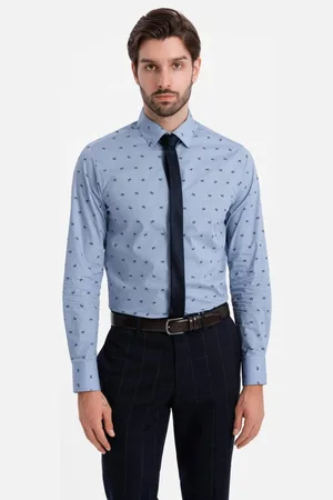 Ombre Clothing Zajímavá světle modrá košile s trendy vzorem V6 SHCS-0156