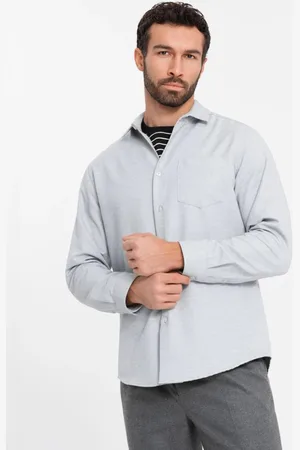 Ombre Clothing Ležérní jasně šedá košile s kapsou V2 SHCS-0148