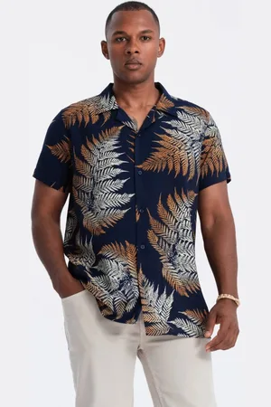 Ombre Clothing Vzorovaná tmavě modrá letní košile V3 SHPS-0113