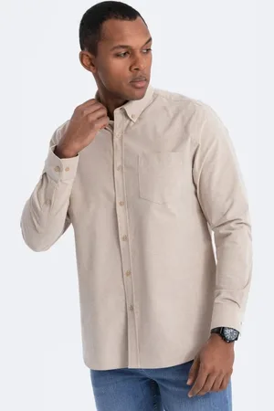 Ombre Clothing Ležérní béžová košile s kapsou V1 SHOS-0153