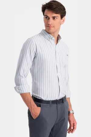Ombre Clothing Šedá košile s drobnými pruhy V1 SHOS-0171
