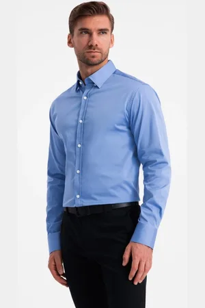 Ombre Clothing Módní modrá hladká slim-fit košile V2 SHCS-0176