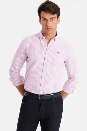 Ombre Clothing Růžová košile s jemným vzorem V2 SHOS-0170