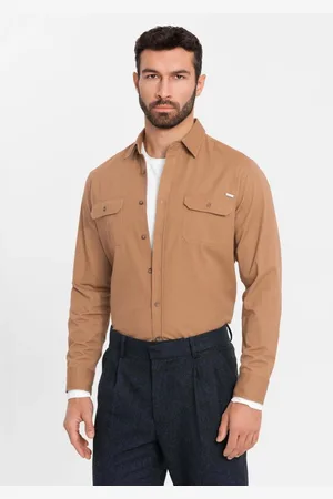 Ombre Clothing Ležérní kamelová košile s kapsami na knoflíky V2 SHCS-0146