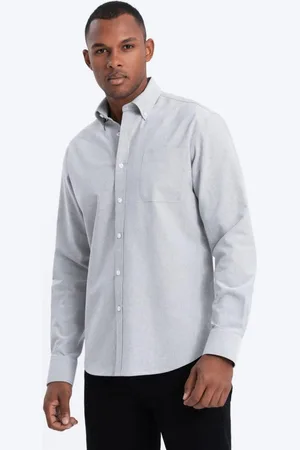 Ombre Clothing Elegantní šedá košile oxford V2 OM0108
