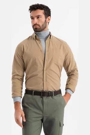 Ombre Clothing Ležérní světle hnědá košile s kapsou V2 SHOS-0153