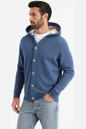 Ombre Clothing Módní tmavě modrá mikina na knoflíky V1 SSZP-0186