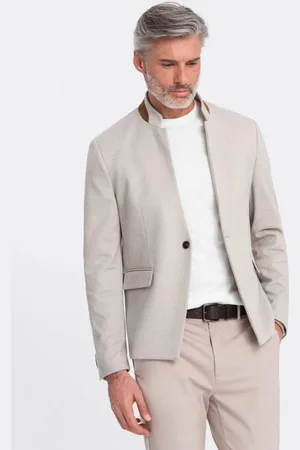 Ombre Clothing Nadčasové béžové sako se stojáčkem V3 BLZB-0131