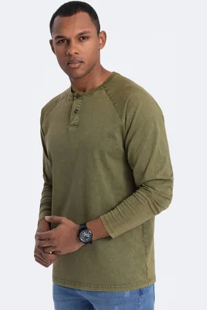 Ombre Clothing Nadčasové olivové bavlněné tričko V4 LSWL-001