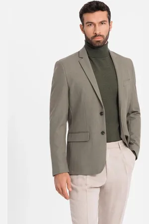 Ombre Clothing Elegantní olivové pánské sako V5 BLZB-0135