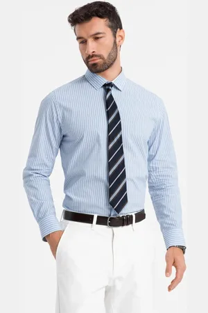 Ombre Clothing Pánská pruhovaná modro bílá košile SHOS-0155