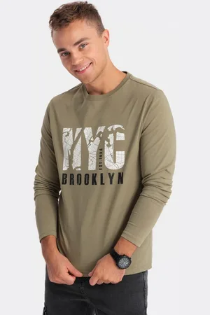 Ombre Clothing Nadčasové olivové tričko s nápisem v2 lspt-0115