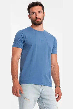 Ombre Clothing Modré triko s jemnou výšivkou V6 TSCT-0170