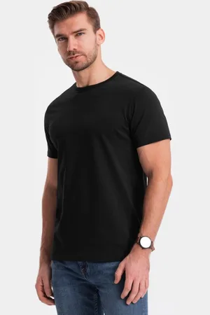 Ombre Clothing Bavlněné klasické černé tričko s krátkým rukávem V1 TSBS-0146