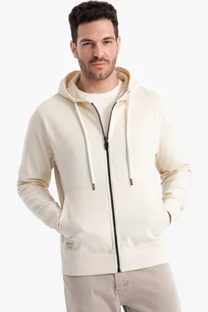 Ombre Clothing Základní krémová mikina na zip V11 SSBZ-0178