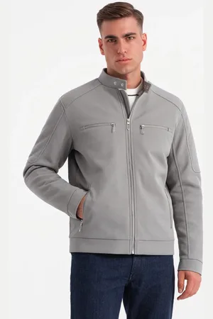 Ombre Clothing Trendy šedá motorkářská bunda V3 JALP-0157
