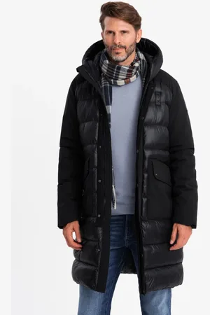 Ombre Clothing Atraktivní černá dlouhá bunda na zimu V1 JALP-0165