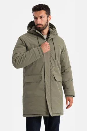 Ombre Clothing Klasická olivová pánská parka na zimu V3 JALP-0166