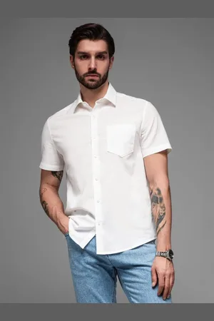 Ombre Clothing Pánská bílá košile s krátkým rukávem V1 SHSS-0167