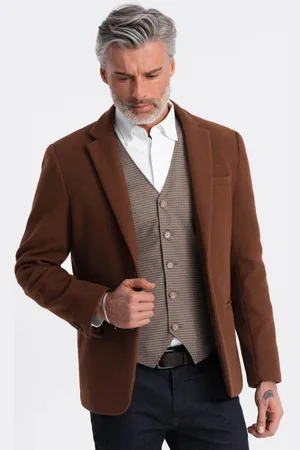 Ombre Clothing Trendy tmavě hnědé pánské sako V1 BLZB-0118