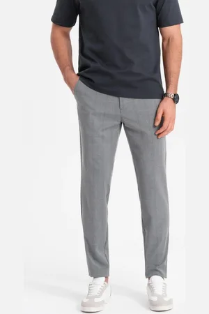 Ombre Clothing Pánské šedé kalhoty klasického střihu se vzorem V3 PACP-0187