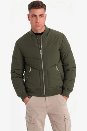 Ombre Clothing Stylová pánská tmavě olivová bomber bunda V3 OM-JALP-0143
