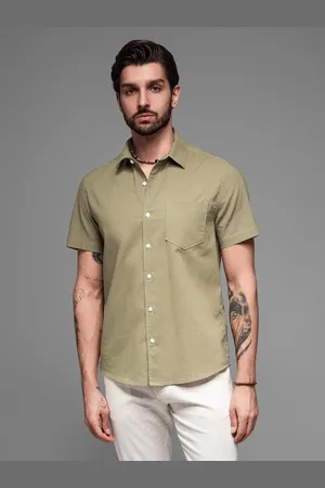 Ombre Clothing Pánská olivová košile s krátkým rukávem V6 SHSS-0167